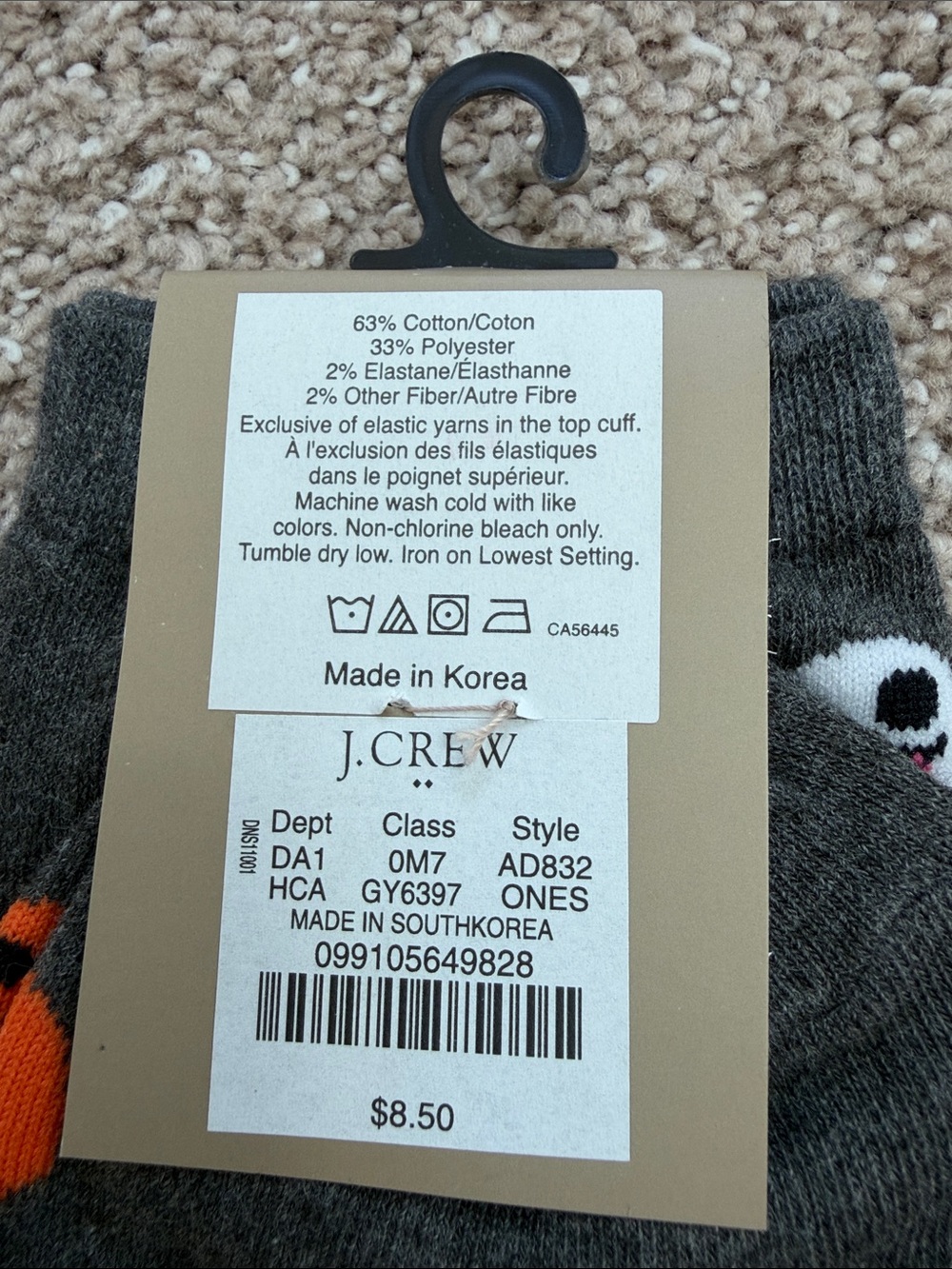 J. Crew Gray Trouser Socks with White Ghosts & Orange Pumpkins - Picture 2 of 3
